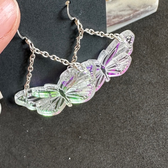 Iridescent Butterfly Earrings Holographic Easter / Spring Earrings - Picture 5 of 7